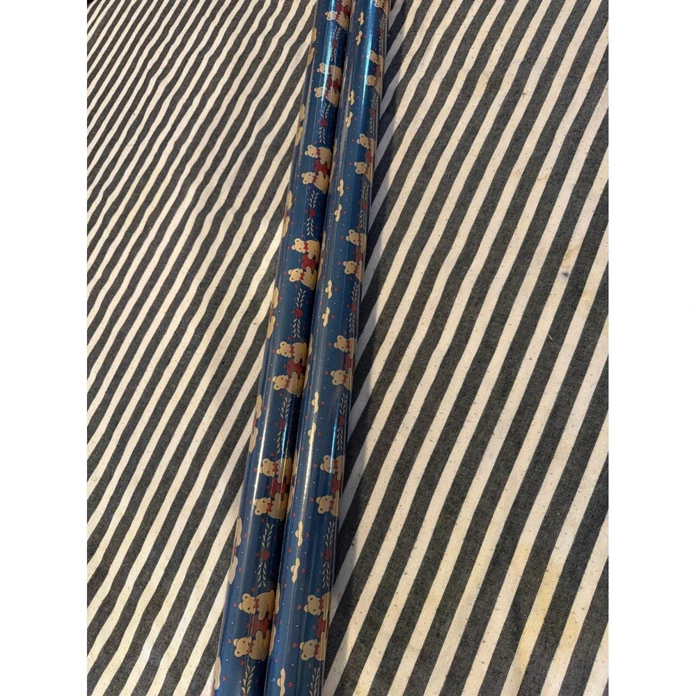 Vintage Teddy Bear Heart Navy Blue Gift Wrapping Paper Rolls Set of 2 Nursery